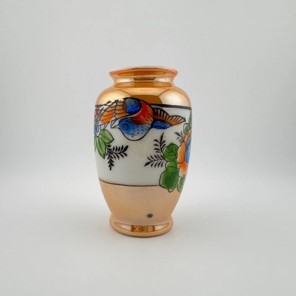 Vintage Lusterware Vase Hand Painted Made In Japan Flower Floral Design